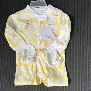 Burt’s bee Baby Bodysuit Yellow and White with Animal Print 3-6M
